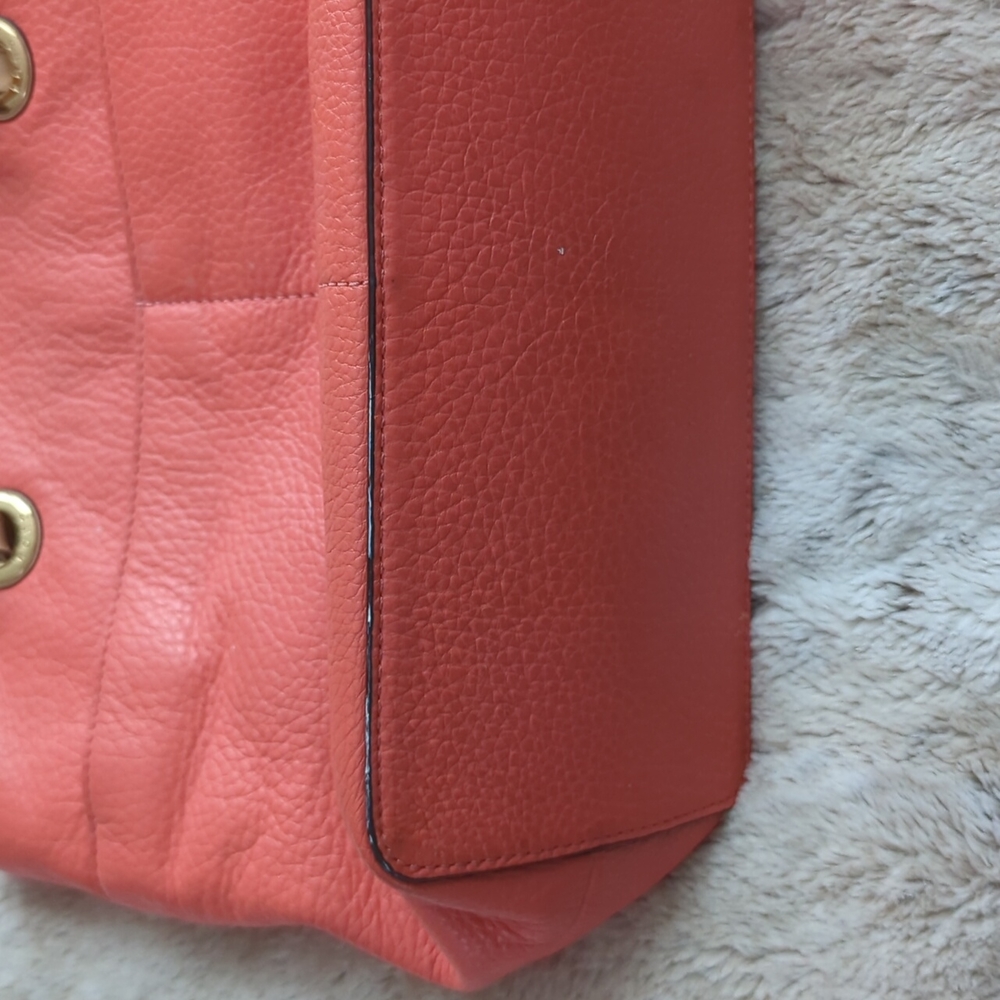 Michael Kors Peachy Pink Pebbled Leather Shoulder Tote Bag Purse Many Pockets - Picture 8 of 16